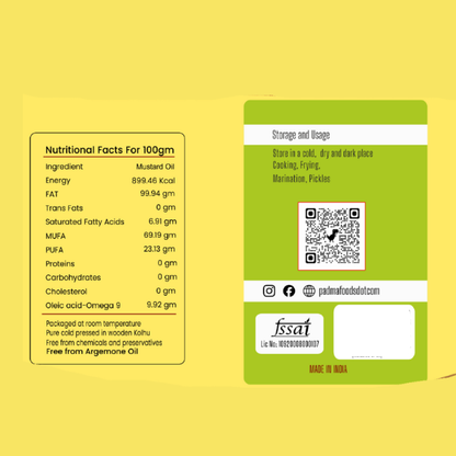 Wood Pressed | Mustard Oil | 1 Liter -  Set of 12 Bottles