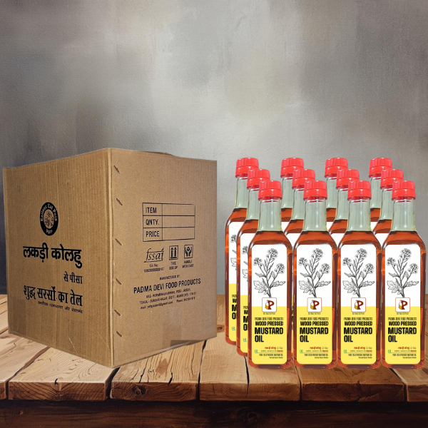 Wood Pressed | Mustard Oil | 1 Liter -  Set of 12 Bottles